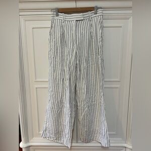 Abercrombie Striped White and Blue Wide-Leg Linen Pants